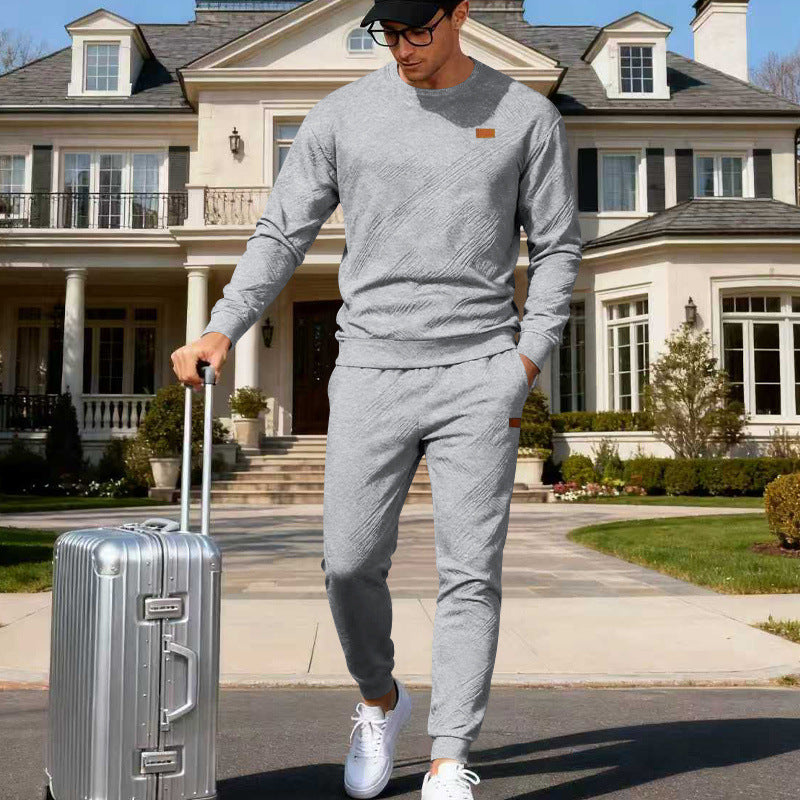 Herren Feinstrukturiertes Lounge-Set mit Rundhals-Pullover & schmaler Jogginghose EB