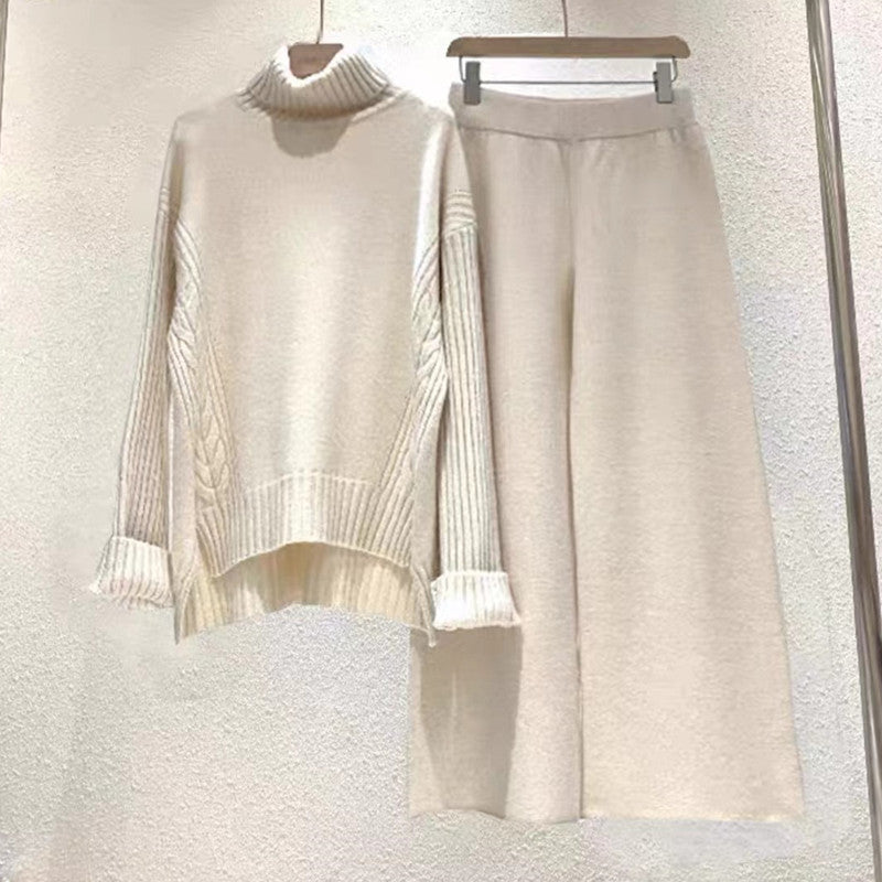 Damen modisches Strickset mit hohem Kragen und weitem Bein EB