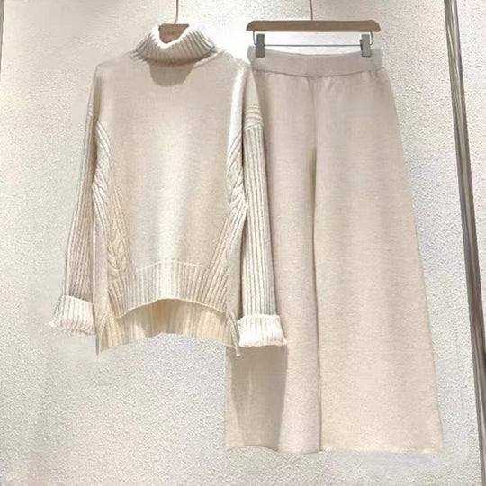 Damen modisches Strickset mit hohem Kragen und weitem Bein EB