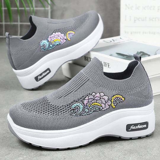 Damen Athletische Sneakers mit floralem Design und höhenverstellbarer Plateausohle EB