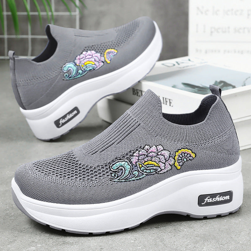 Damen Sportliche Stretch-Sneaker mit floraler Applikation und dämpfender Sohle EB