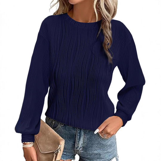 Damen plissierter Langarm-Pullover EB