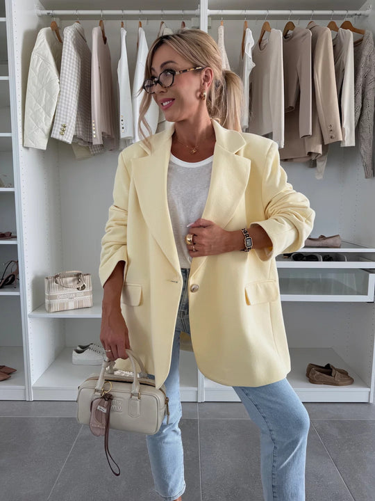 Damen Elegante Oversized Blazerjacke mit tiefem Revers und praktischen Taschen EB