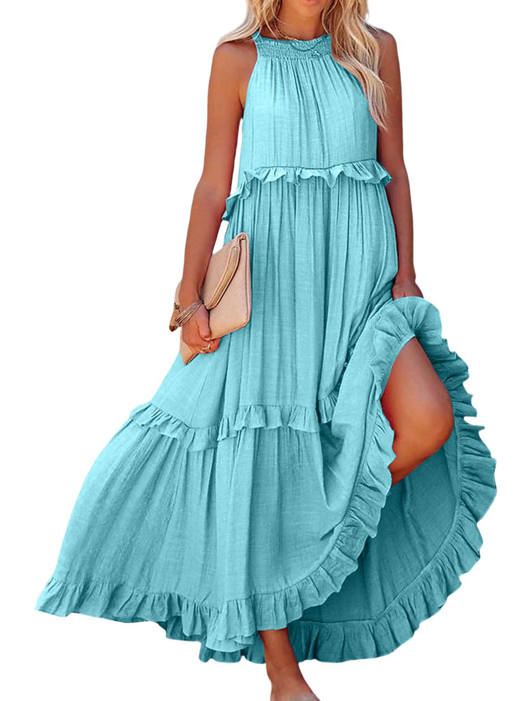 Damen Maxikleid mit einem eleganten Volant-Design und lockerem Schnitt EB