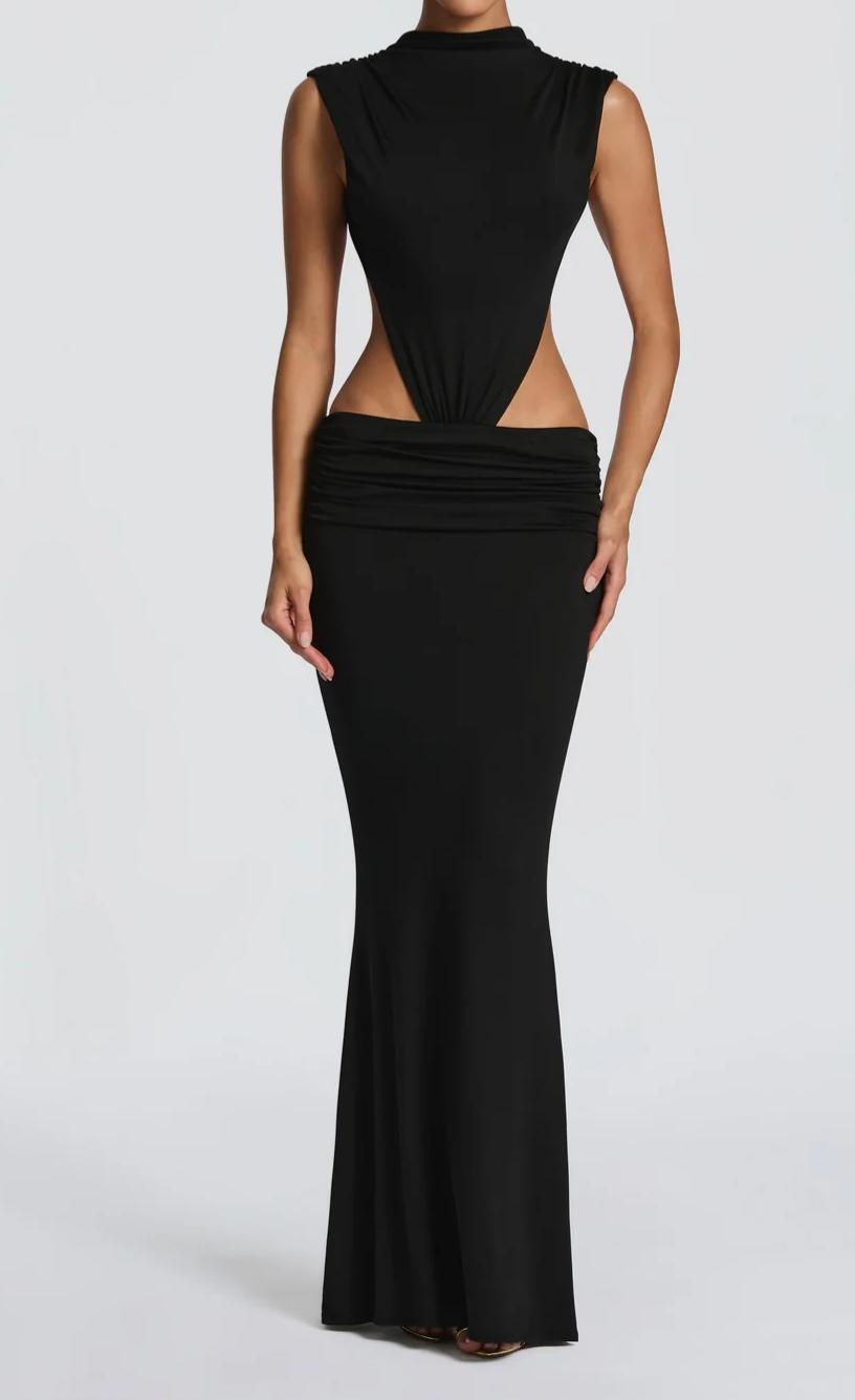 Damen Langes Maxi-Kleid mit raffinierten Cut-Outs und Raffung EB