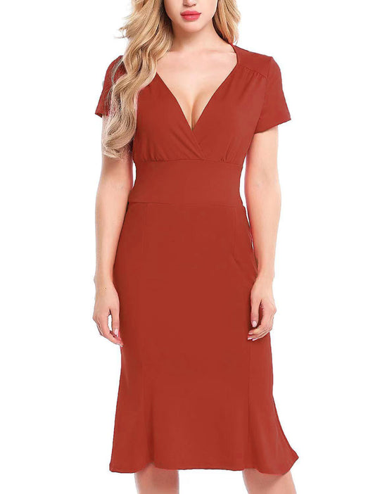 Damen Elegantes Wickelkleid mit tiefem V-Ausschnitt und formschmeichelndem Schnitt EB