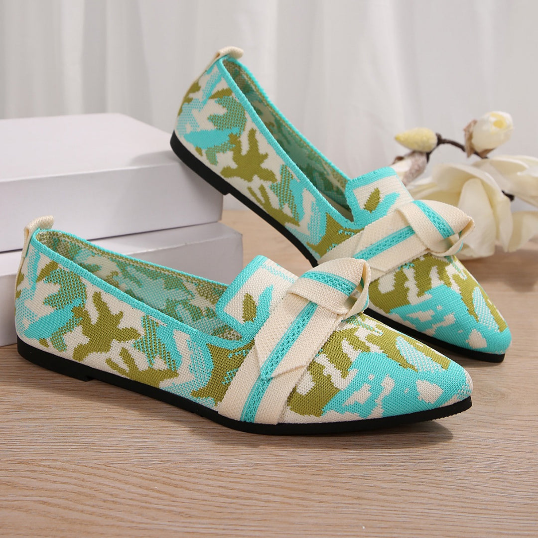 Damen Ballerinas mit elegantem, floralem Muster und modischer Knotenapplikation EB