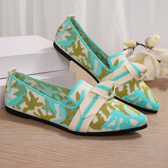 Damen Ballerinas mit elegantem, floralem Muster und modischer Knotenapplikation EB