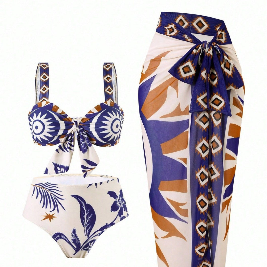 Damen Bandeau-Bikini-Set mit elegantem Überrock EB