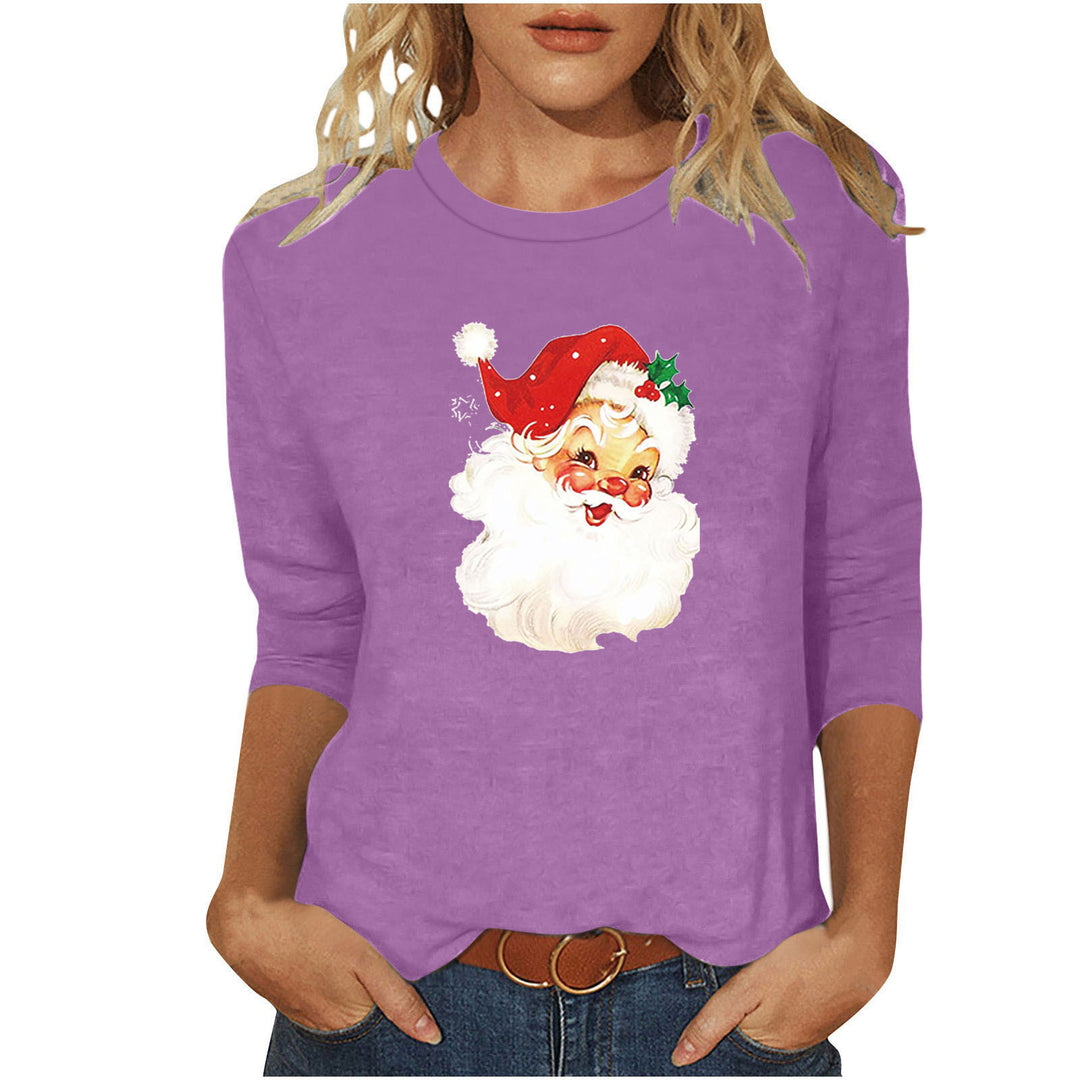 Damen nan lässiges Sweatshirt mit nostalgischem Weihnachtsmannprint und dreiviertelärmeln EB