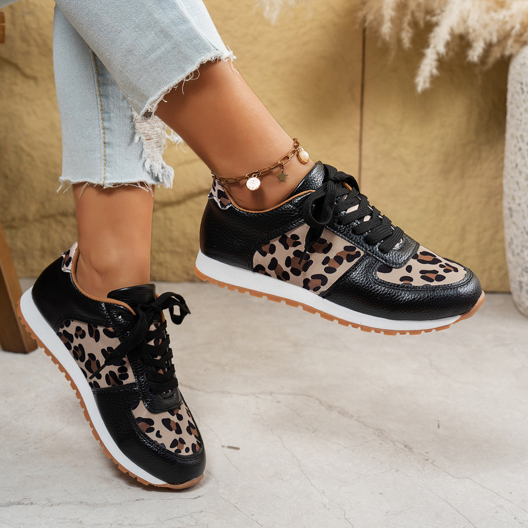Damen Sneaker mit Leopardenmuster und atmungsaktiver Sohle EB