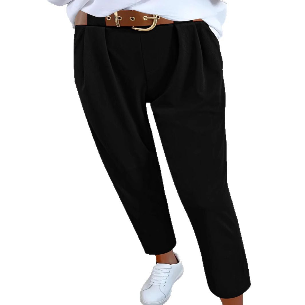 Damen Elegante High-Waist-Hose mit Falten-Details und Gürtel EB