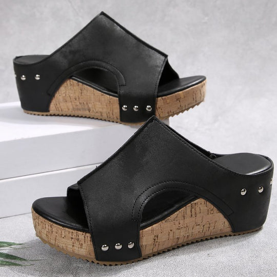 Damen Wedge-Sandalen mit bequemem Korkfußbett und modischem Riemendesign EB