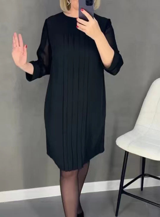 Damen Plissee Abendkleid mit transparenten Ärmeln und elegantem Schnitt Heidi-Mode