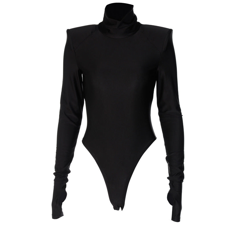Damen Langarm-Bodysuit mit hohem Kragen und eleganten Raffungen EB