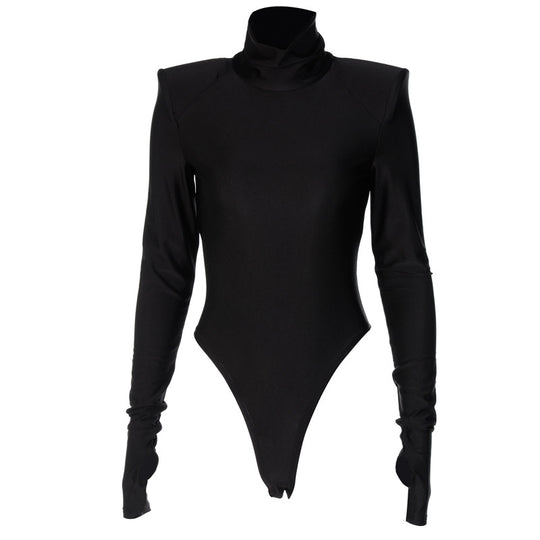 Damen Langarm-Bodysuit mit hohem Kragen und eleganten Raffungen EB
