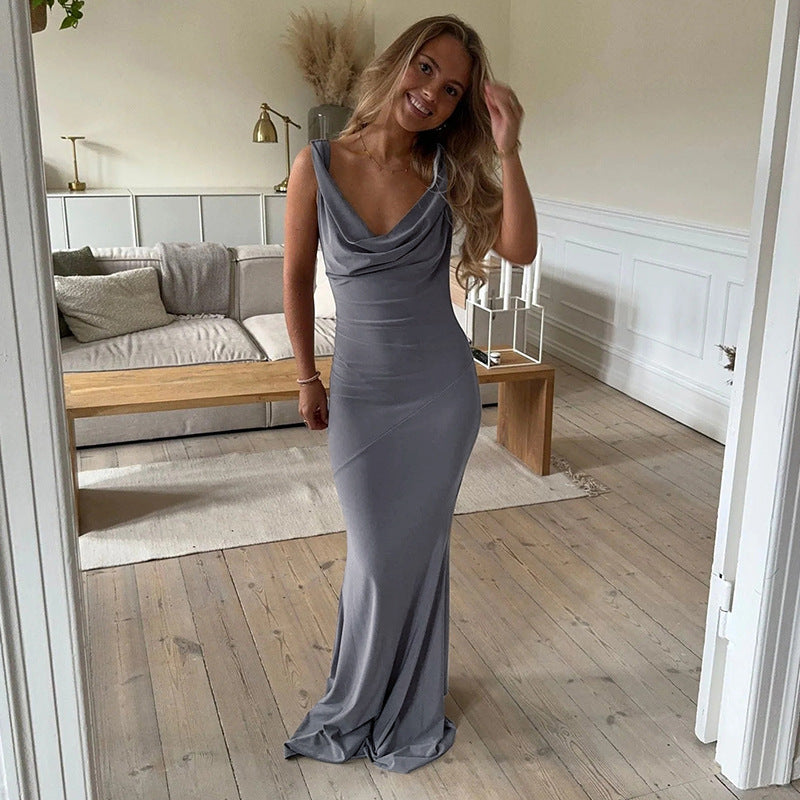 Damen Elegantes Maxikleid mit verführerischem V-Ausschnitt und fließendem Schnitt EB
