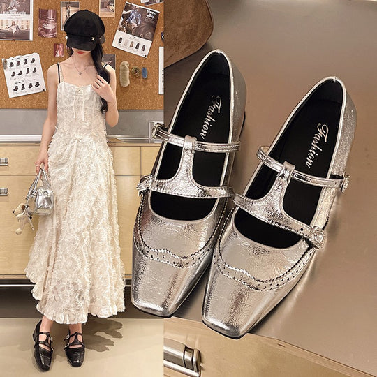 Damen Ballerina mit modischen Schnallen und elegantem Durchbruchdesign EB