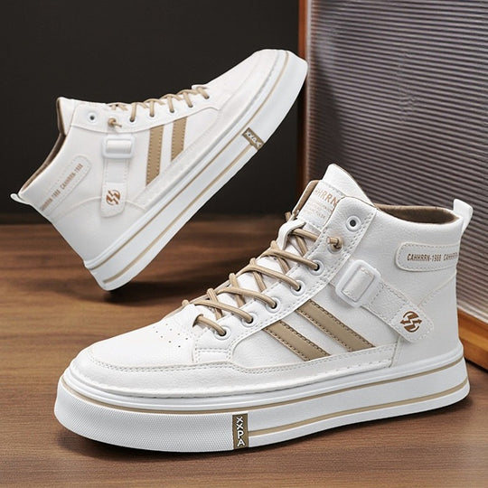 Unisex Mid-Top Street-Sneaker mit verstärkter Cupsohle, dekorativem Gurt und gepolstertem Knöchelkragen EB