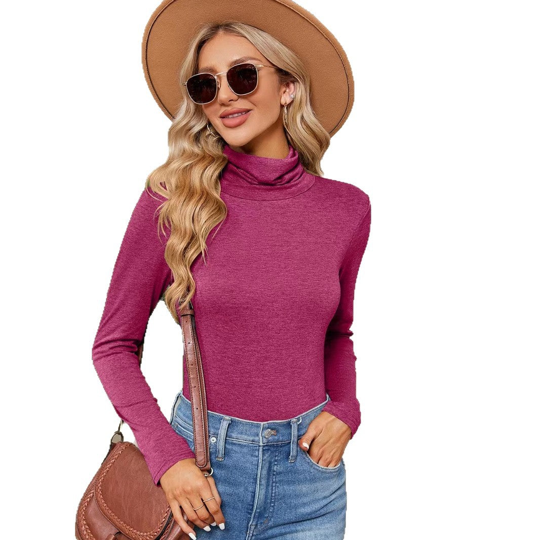 Damen Figurnahe Stretch-Jersey Rollkragenoberteil mit langem Arm EB