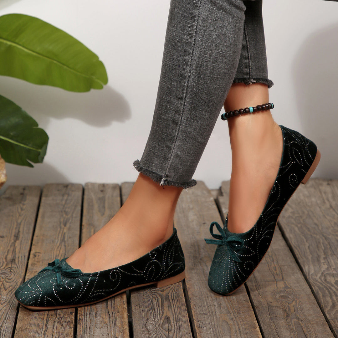 Damen Ballerinas mit elegantem Glitzermuster und feiner Schleifenapplikation EB