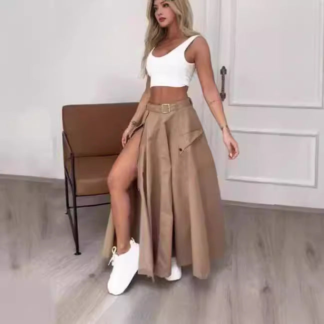 Damen Eleganter Rock mit hohe Taille und seitlichem Schlitze EB