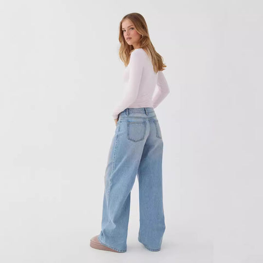 Damen nan weites Denim Hosenmodell mit tiefem Bund und weitem Schlag EB