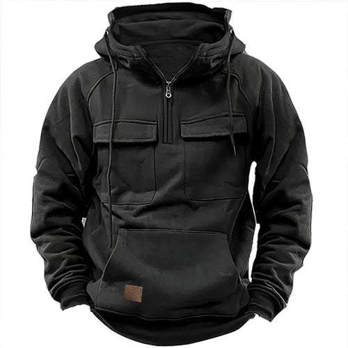 Herren Utility Hoodie mit aufgesetzten Taschen und halbem Reißverschluss EB