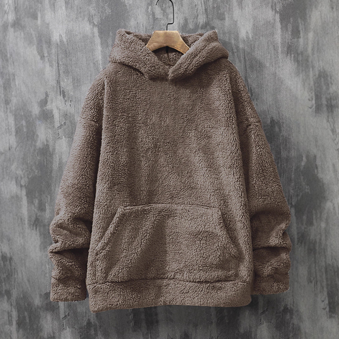 Damen Kuscheliger Fleece-Pullover mit Kapuze und praktischen Taschen EB