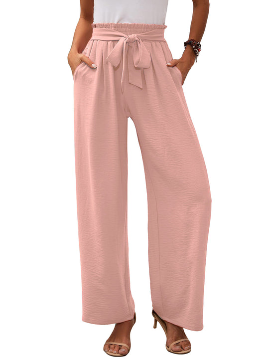 Damen weite Palazzo-Hose mit elastischem Bund und Bindegürtel EB