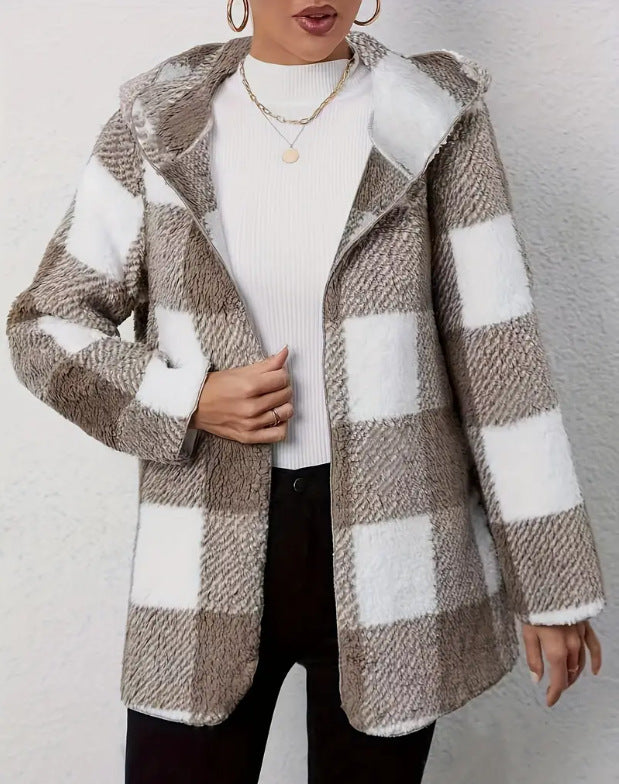Damen Teddyjacke im modernen Karomuster EB