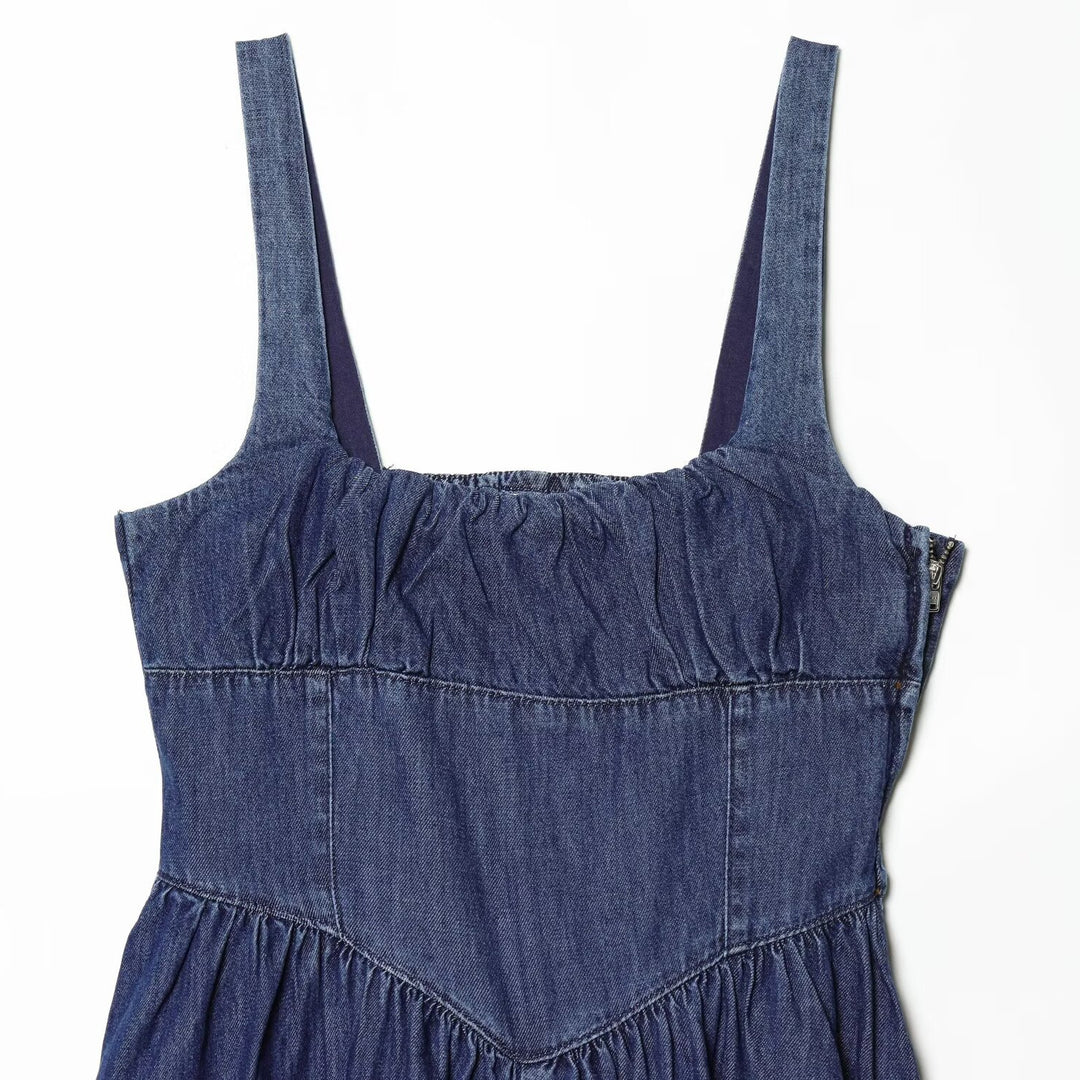 Damen Jeans Maxikleid mit romantischem Schnitt und Rüschendetails EB