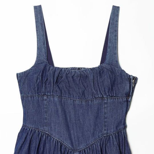 Damen Jeans Maxikleid mit romantischem Schnitt und Rüschendetails EB