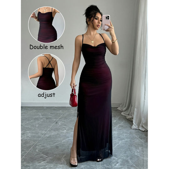 Damen elegantes Wickelkleid mit schulterfreien Trägern und raffinierten Rüschendetails EB