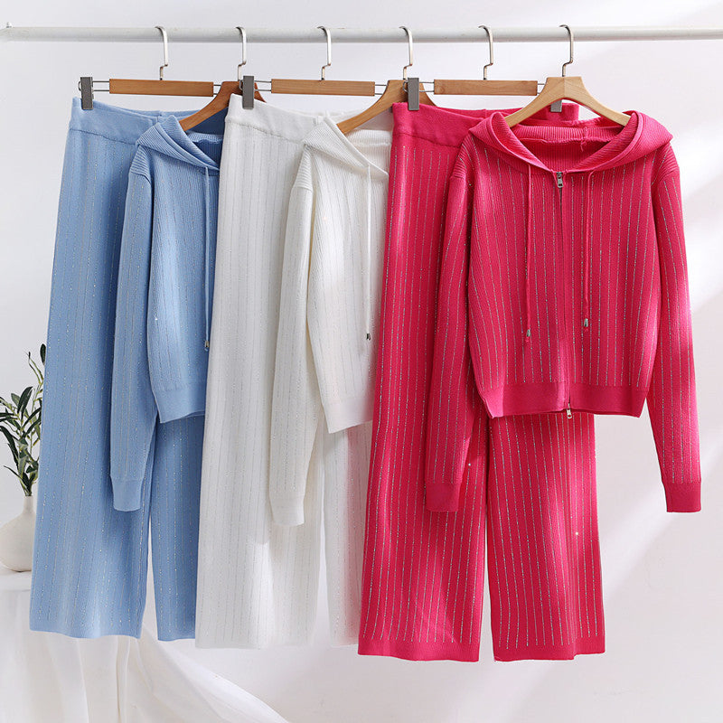 Damen modisches Loungewear-Set mit hohem Kragen und Reißverschluss EB