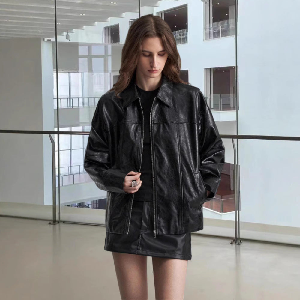 Damen Kunstlederjacke im angesagten Biker-Stil mit asymmetrischem Reißverschluss EB
