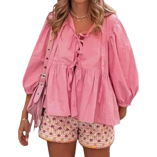 Damen Bluse mit voluminösen Ärmeln und modischem Leopardenmuster EB