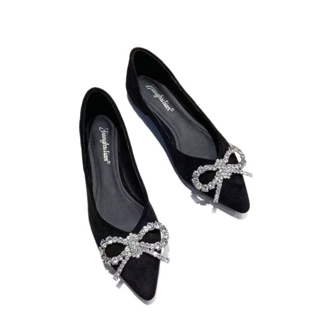 Damen elegante Ballerinas mit strassbesetztem Schleifendetail EB