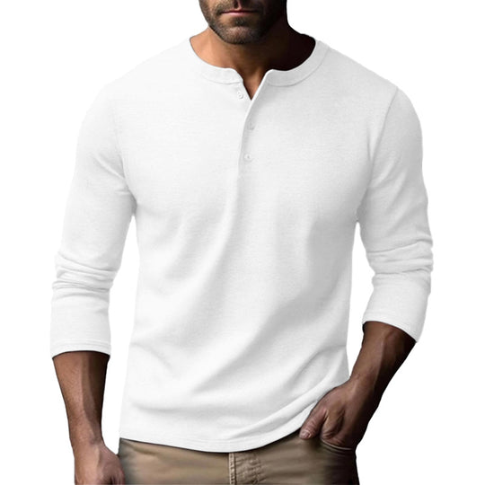 Herren Langarm-Henley-Shirt aus atmungsaktivem Baumwollmix EB