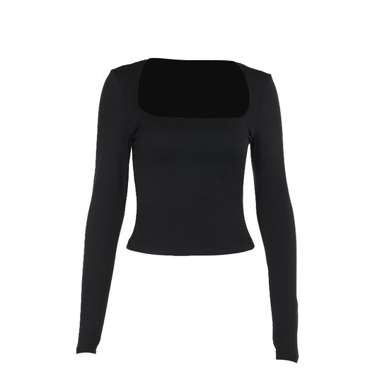 Damen Langarmcroptop mit originellem U-Ausschnitt und figurschmeichelndem Schnitt EB