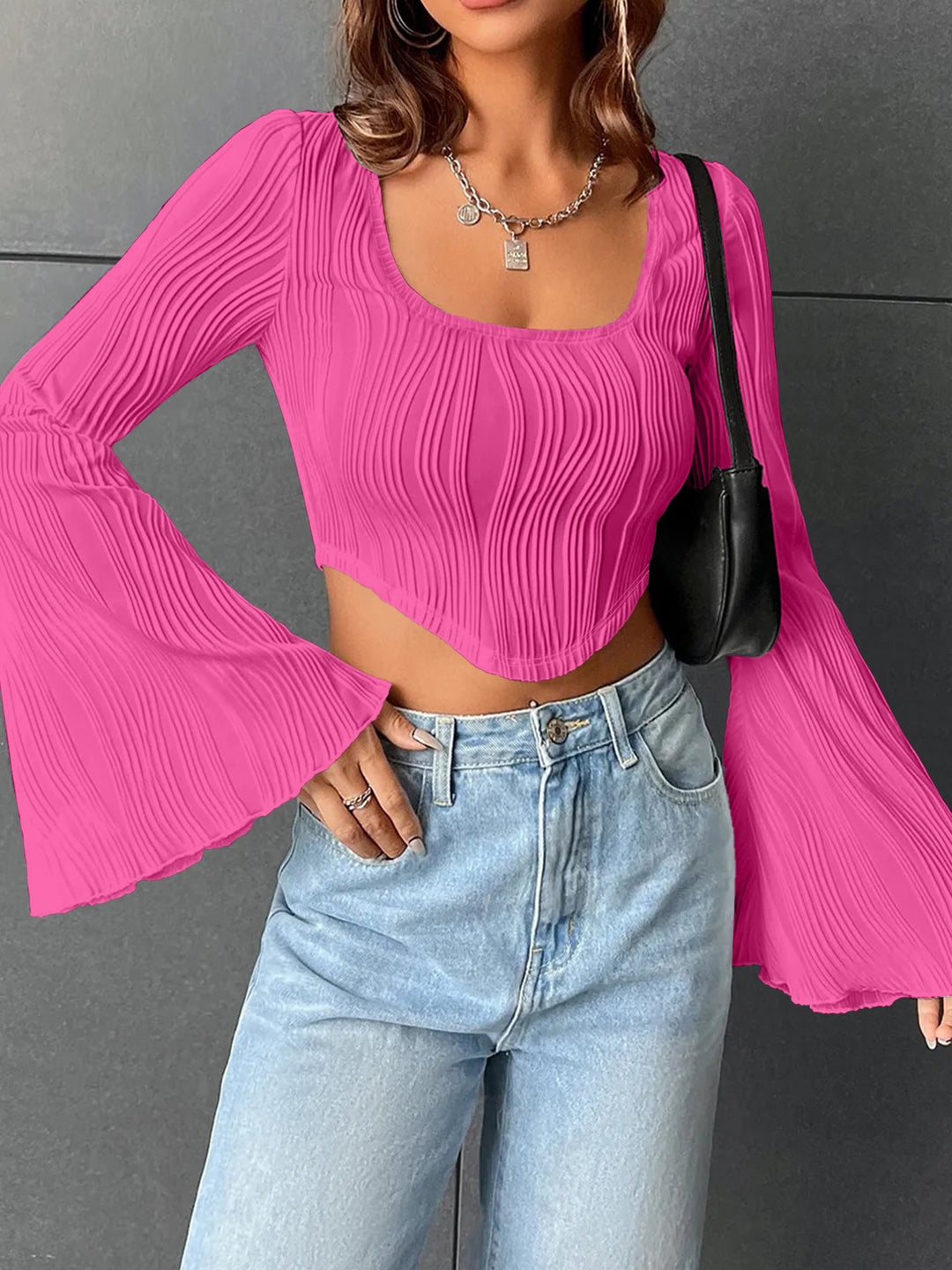 Damen Cropped Oberteil mit Rüschensäumen EB
