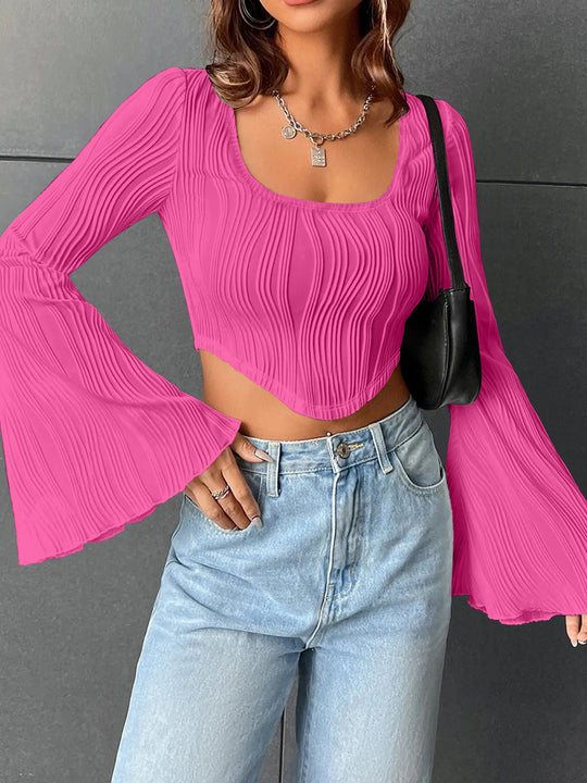 Damen Cropped Oberteil mit Rüschensäumen EB