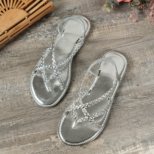 Damen Glamouröse Zehentrenner-Sandalen mit geflochtenem Riemendesign EB