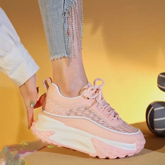 Damen Modische Chunky Sneakers mit luftiger Mesh-Oberfläche und verstärktem Fersenbereich EB