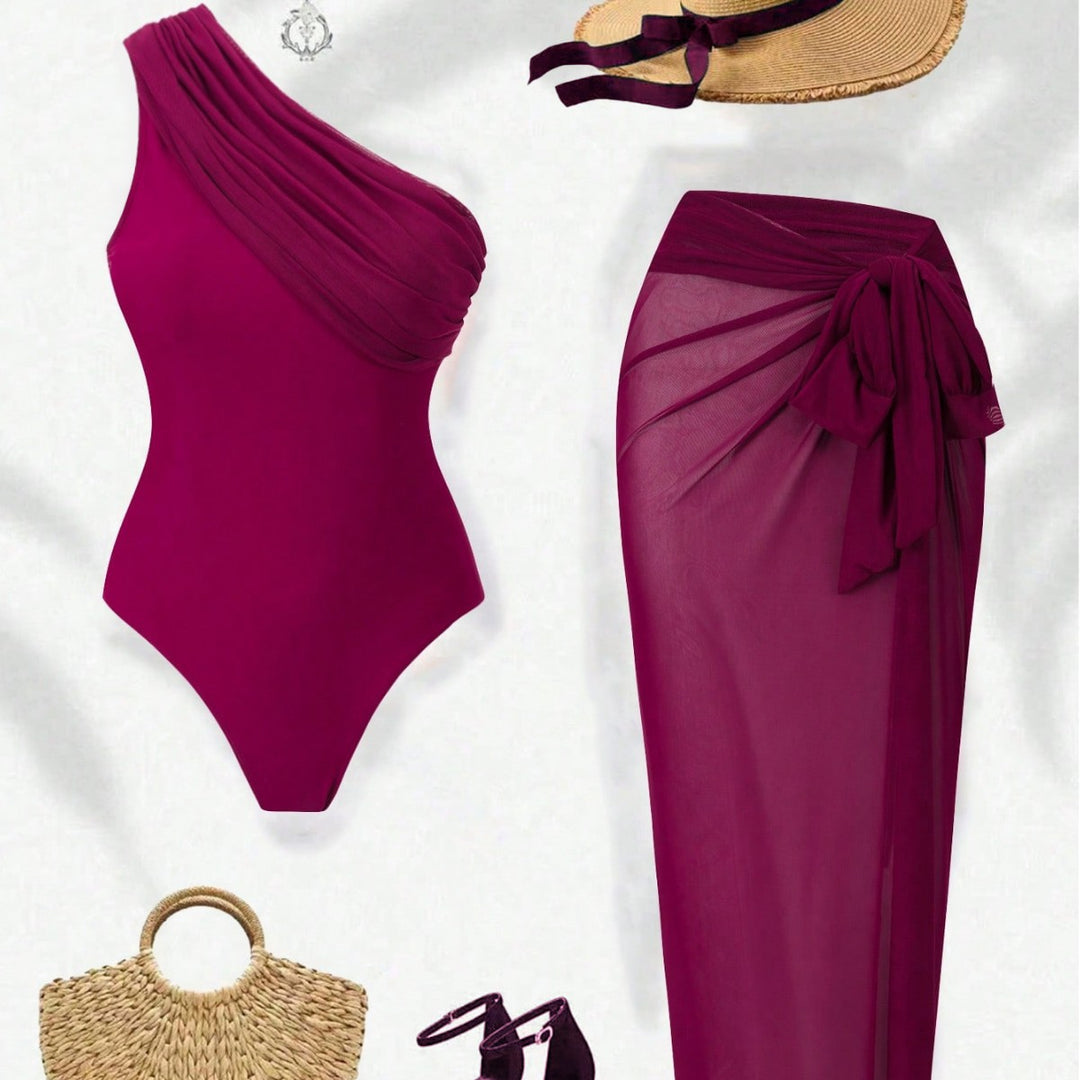 Damen elegantes One-Shoulder Badeanzug Set EB