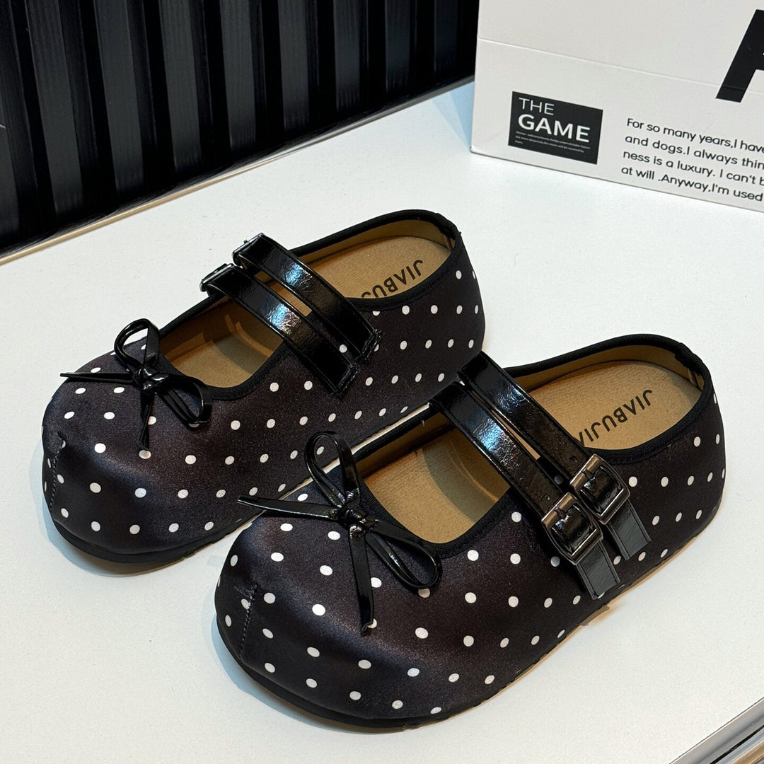Damen Ballerinas mit hübschen Bindebändern und Punkten EB