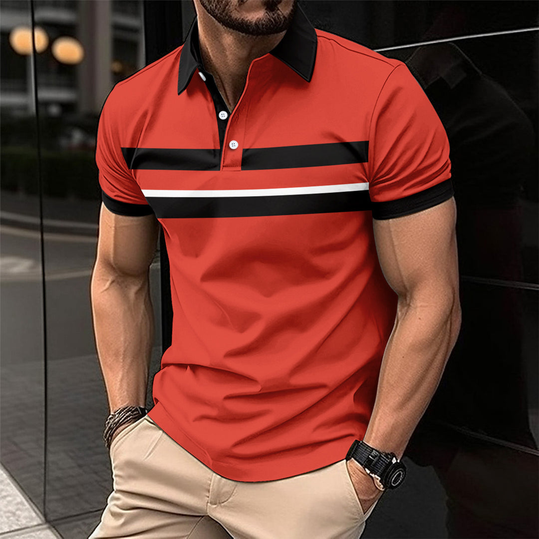 Herren Poloshirt mit modernem Kontraststreifen und atmungsaktiver Struktur EB