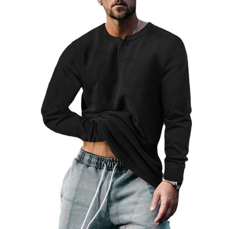 Herren lässiges Langarmshirt mit Knopfleiste und weichem Material EB