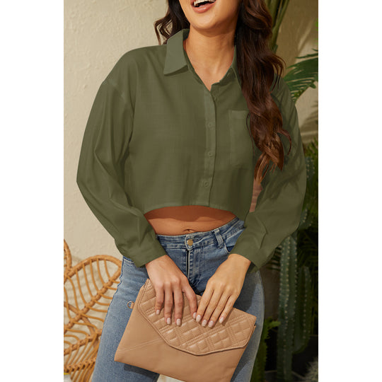 Damen Cropped Bluse mit klassischem Kragen und zartem Stoff EB