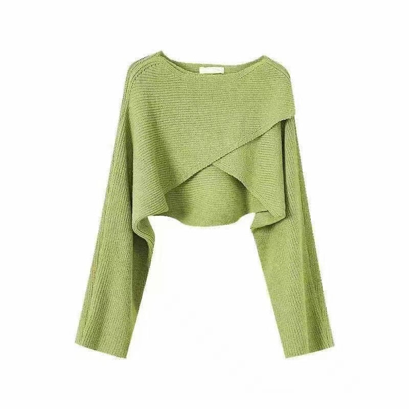Damen lässiger Cropped-Pullover mit asymmetrischem Schnitt und strukturierter Oberfläche EB
